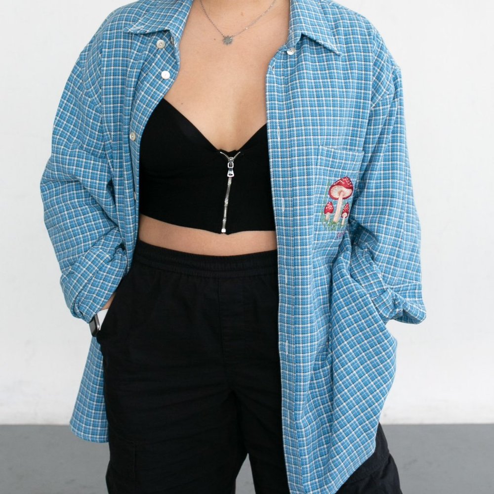 Gucci Long Sleeve Mushroom Embroidered Button Up